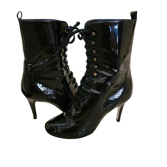 Chanel Vintage 2007 Patent Leather Lace-Up Heeled Ankle Boots Black 37.5 US 7 - Picture 14 of 14